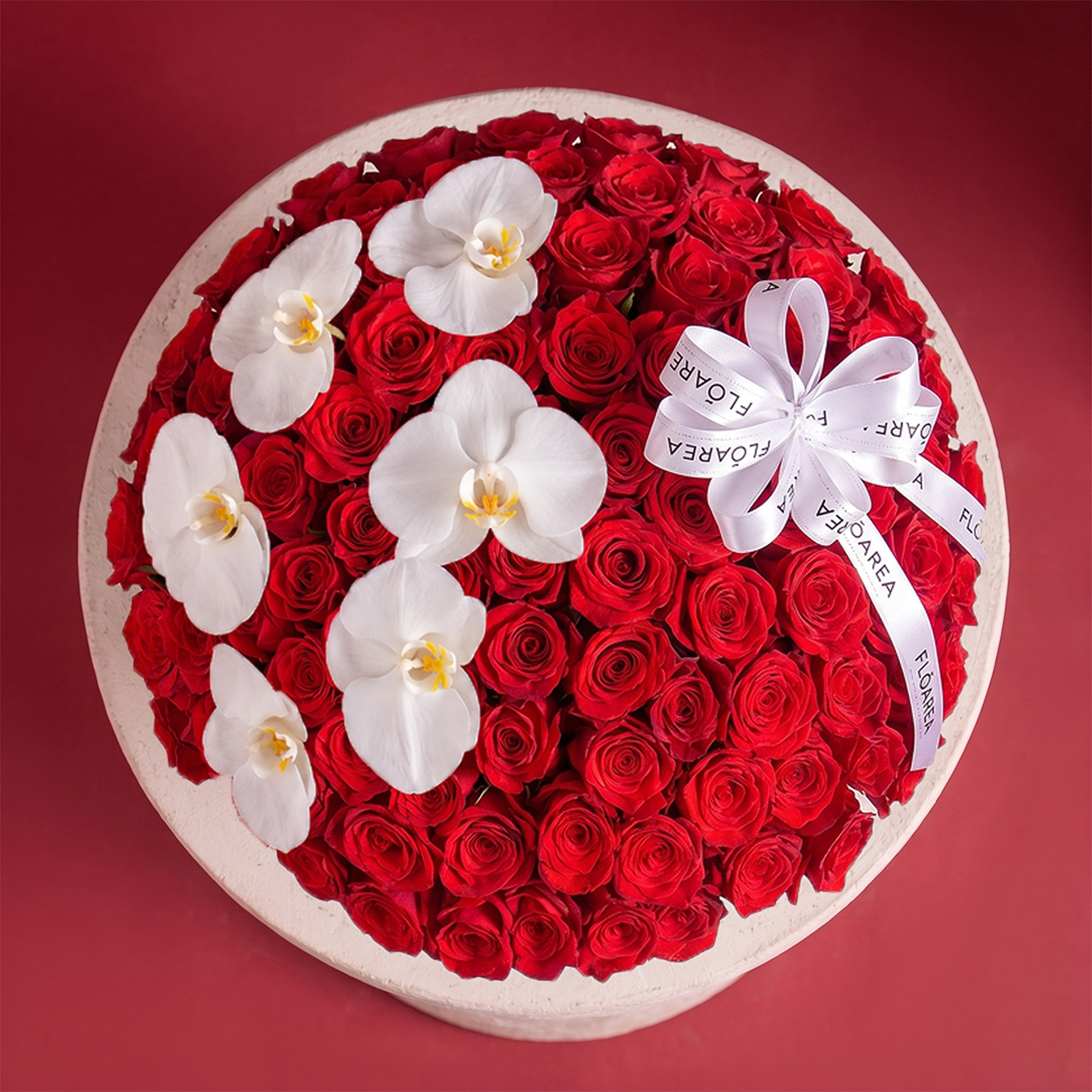 DOME RED ROSES & ORCHID BOX