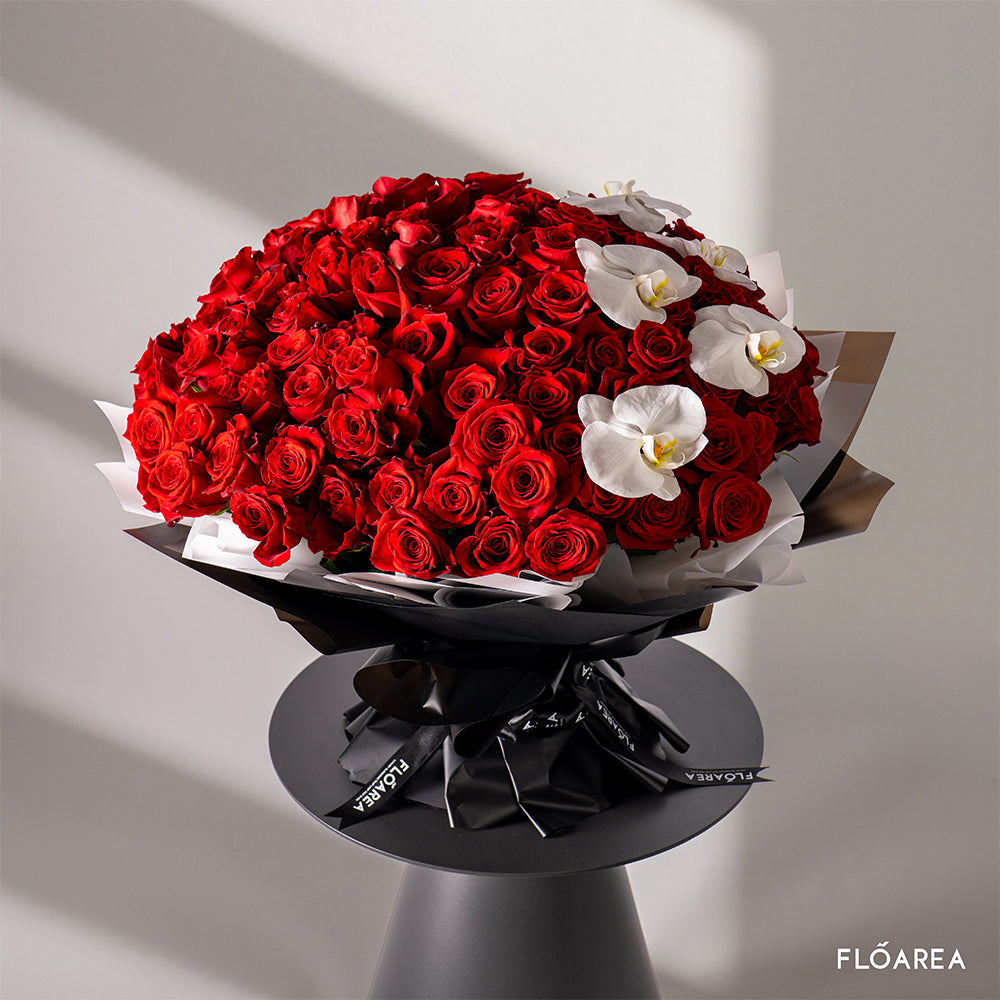 200 Roses & Orchid Bouquet – Luxury Flowers Dubai | Floarea