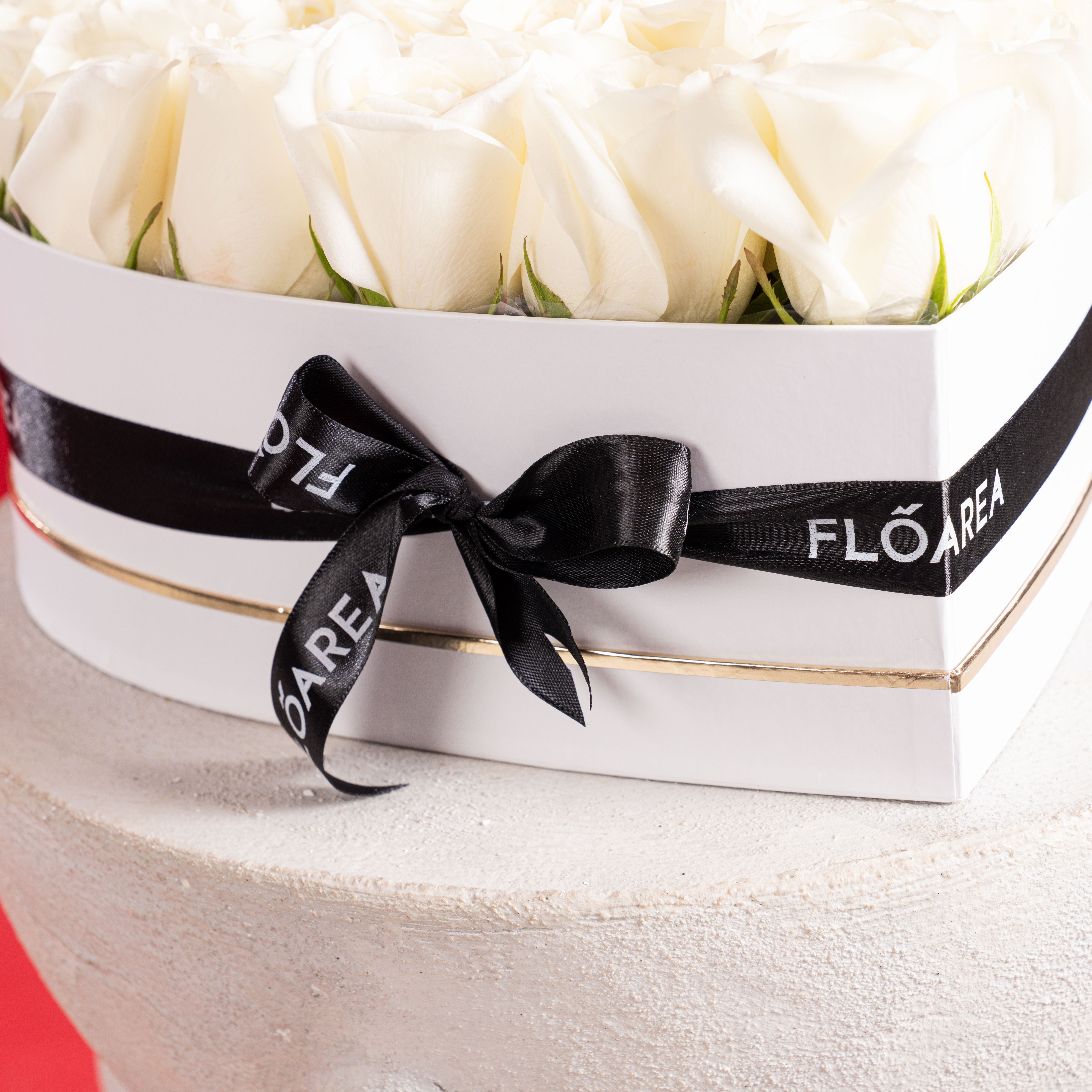 30 White Roses Heart Box