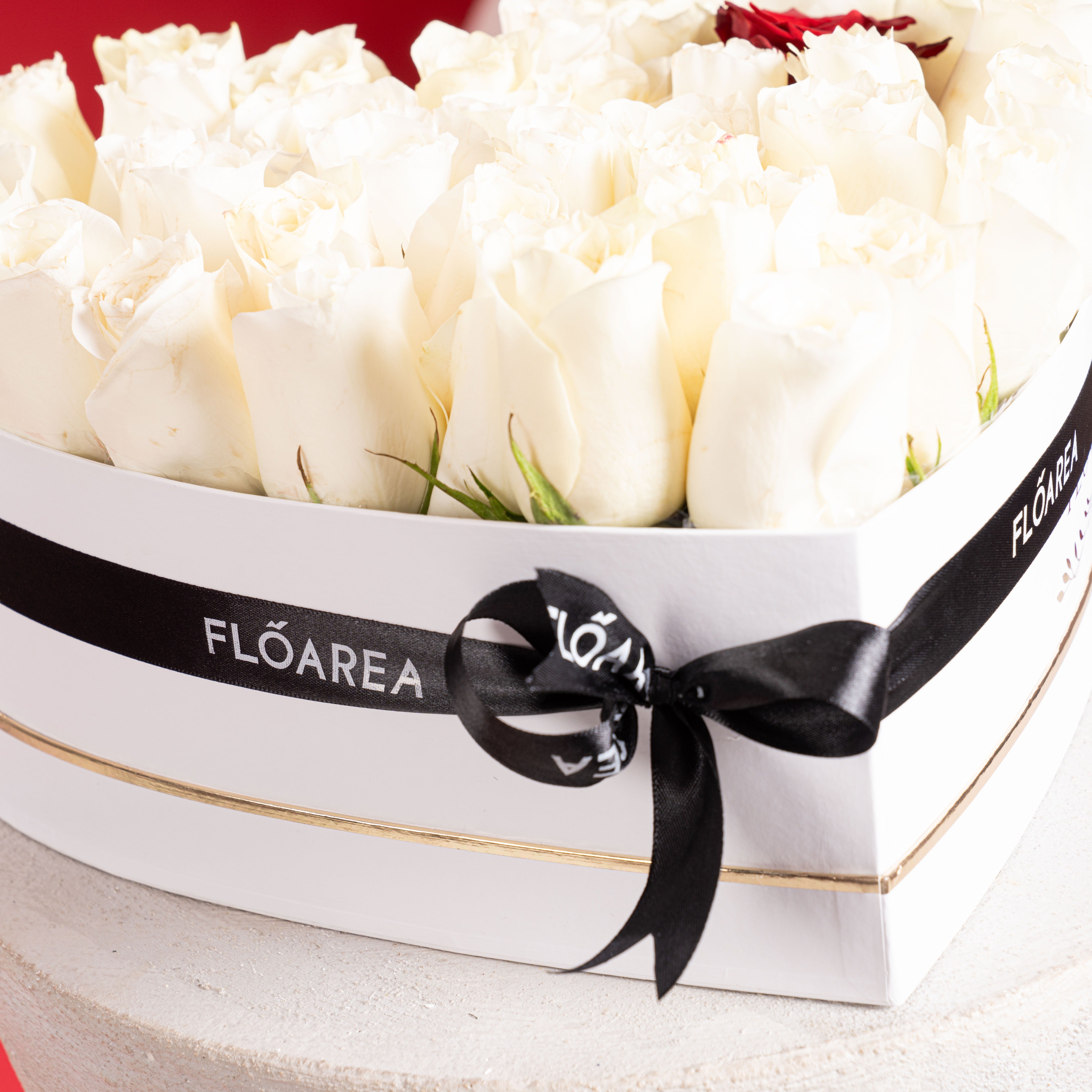 45 White Roses Heart Box