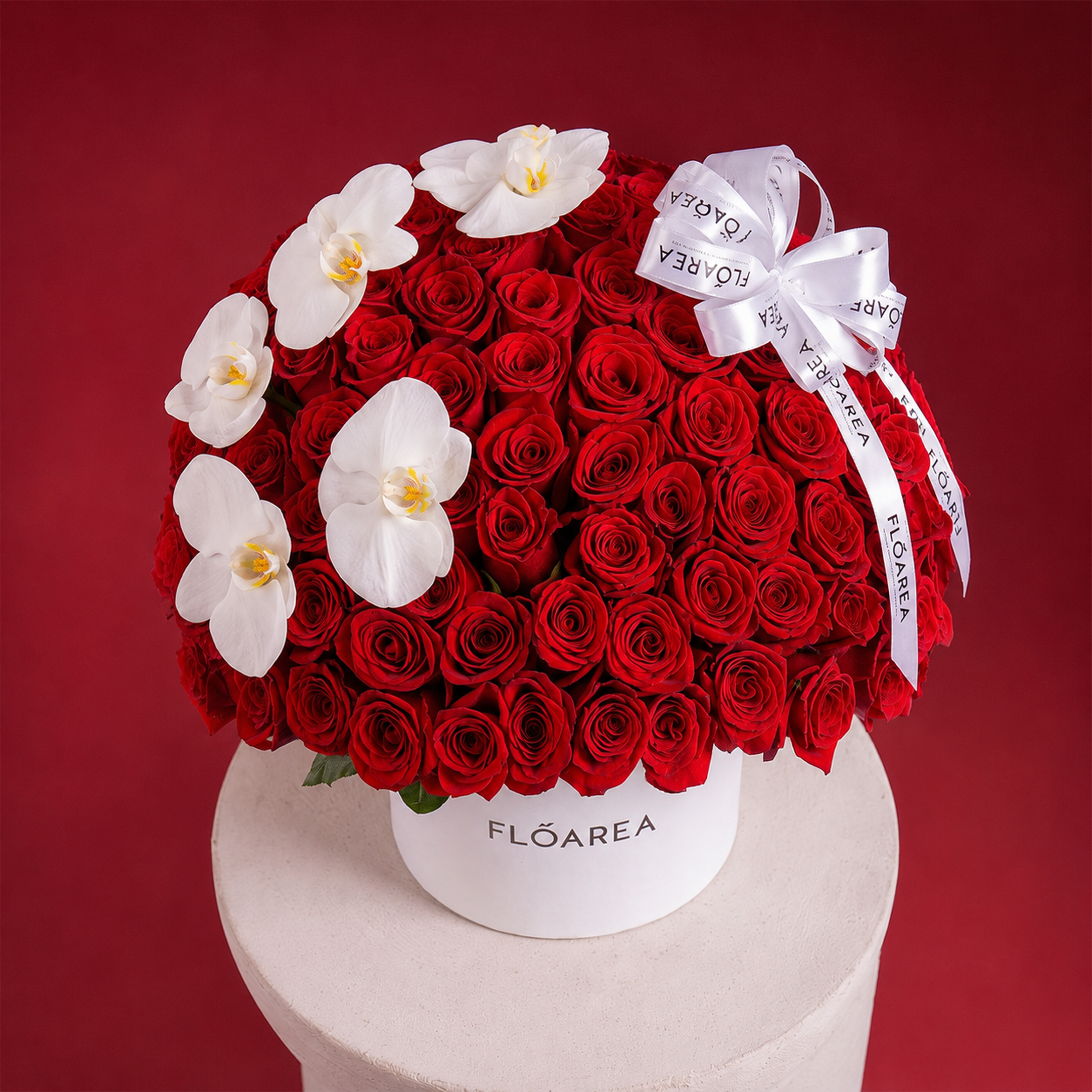 DOME RED ROSES & ORCHID BOX