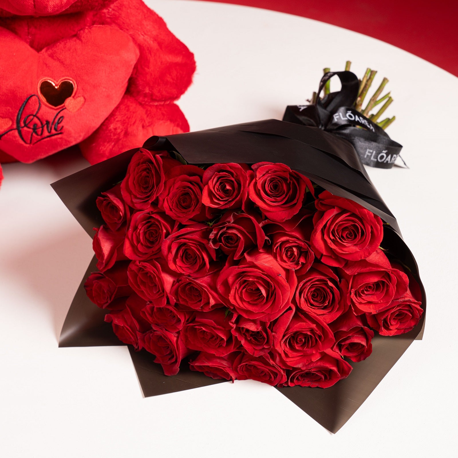 Large Teddy Special Occasion Bundle (30 Red Roses + Balloons)